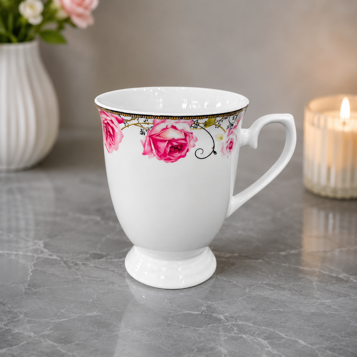 Royal Rose Porcelain Mug Set (Set of 6)