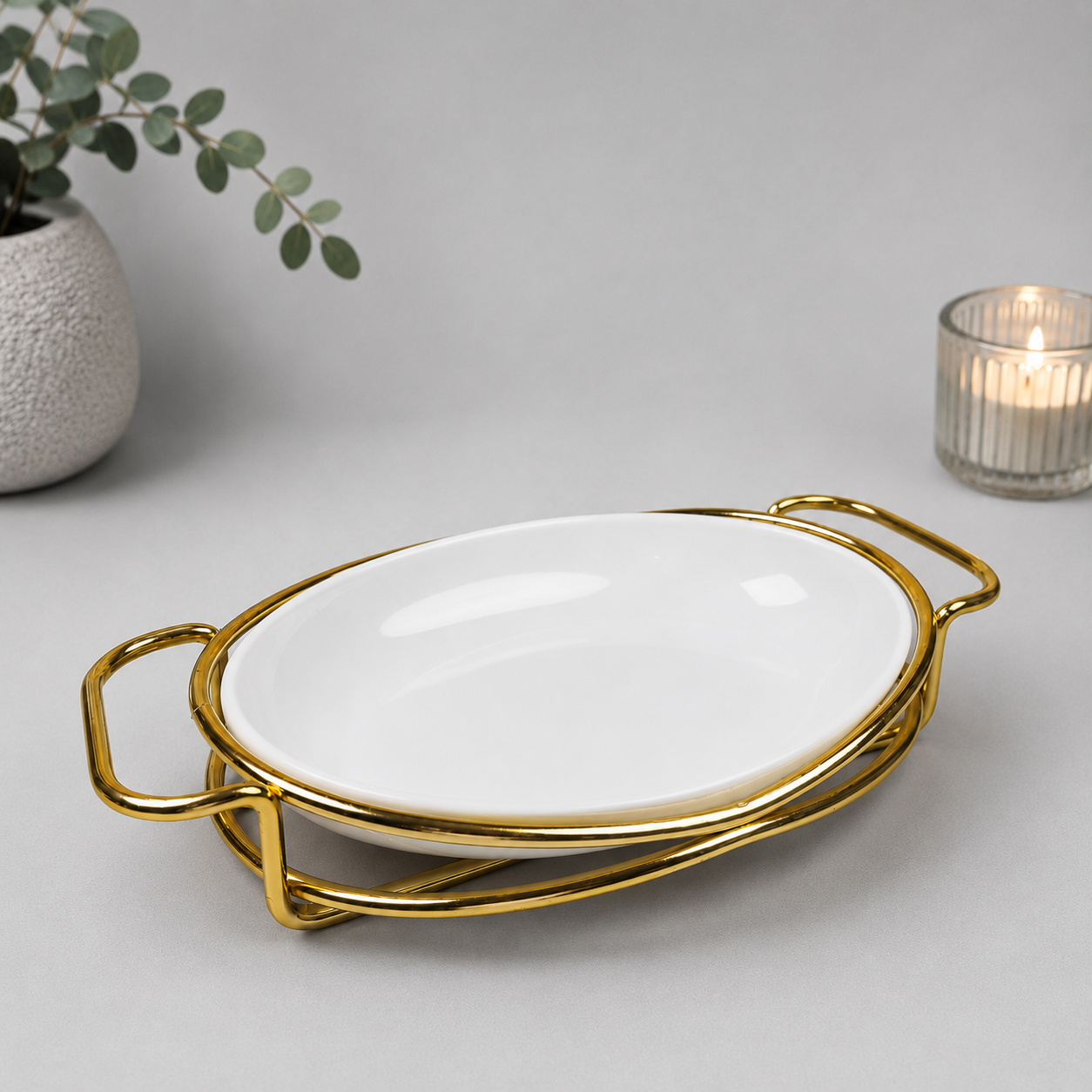 Luxe Ceramic Serving Platter with Gold Stand