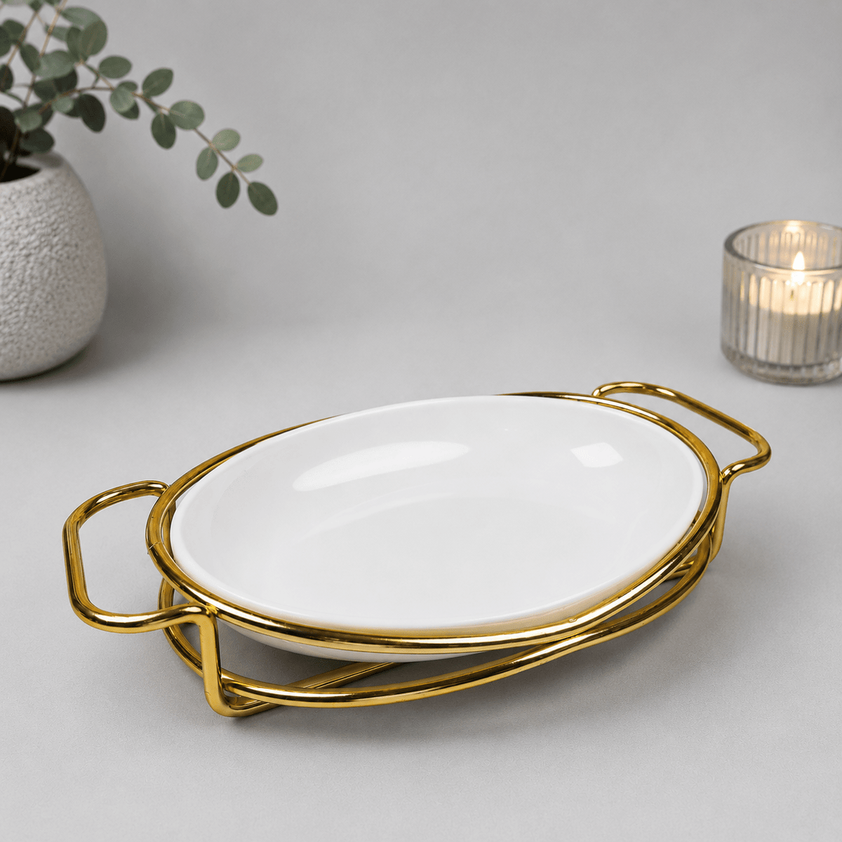 Luxe Ceramic Serving Platter with Gold Stand