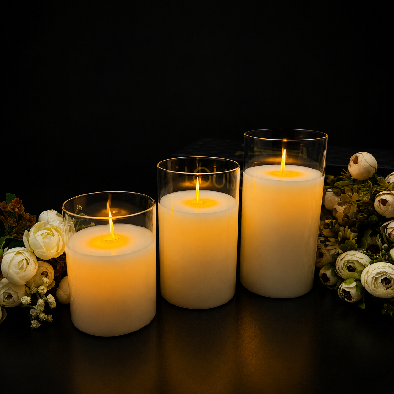 Glass Hurricane LED Candle Trio