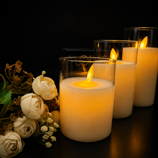 Glass Hurricane LED Candle Trio