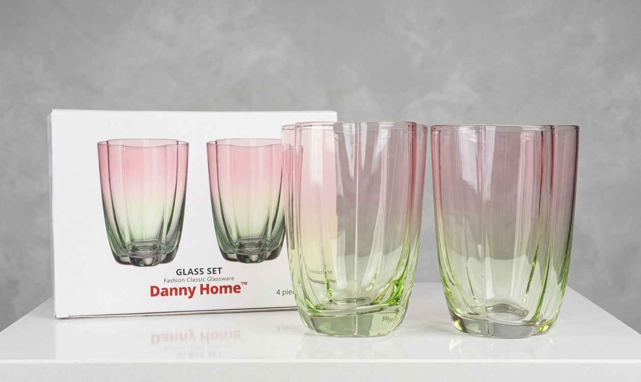 Danny Home Two-Toned Floral-Shaped Glassware Set