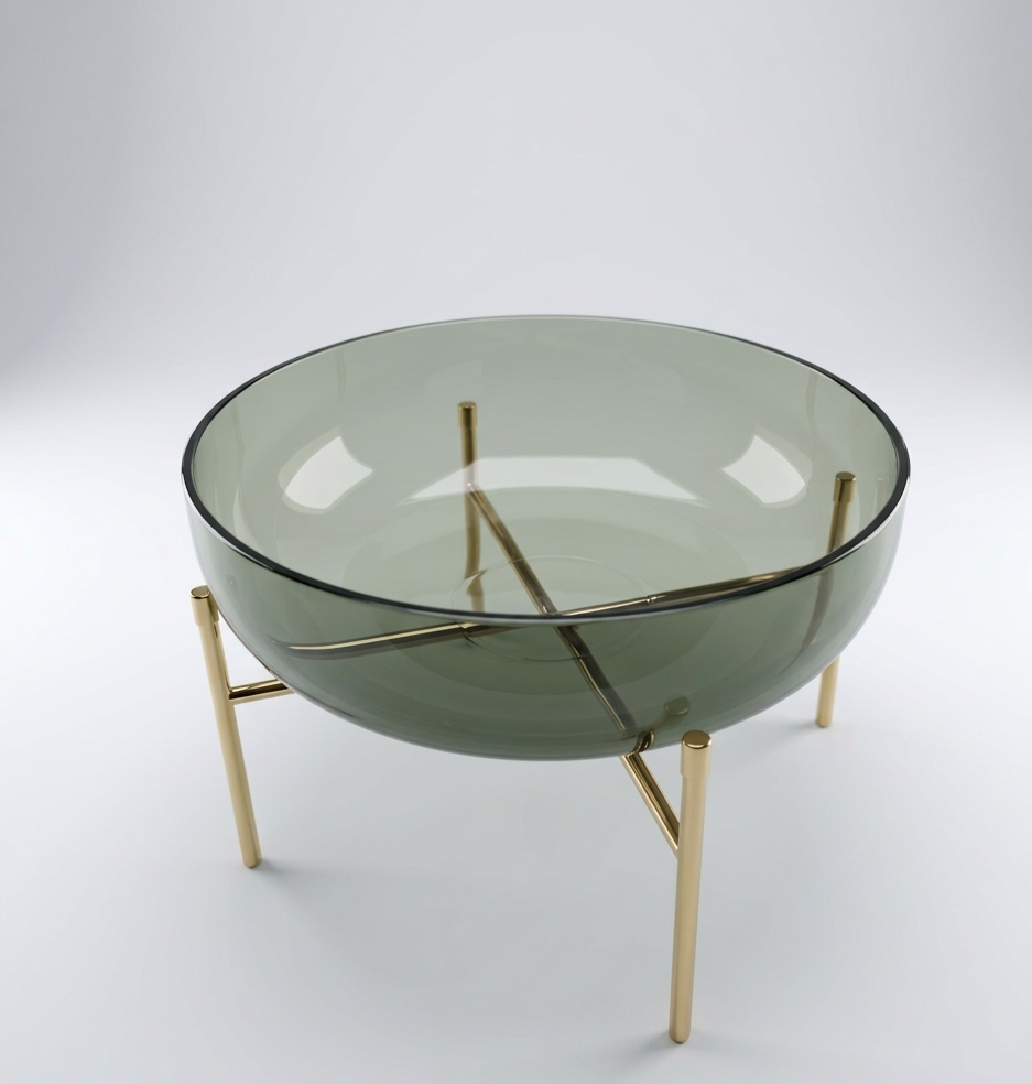 Emerald Glass Bowl with Gold Tripod