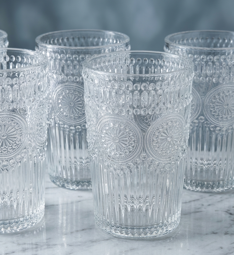 Vintage Embossed Glass Set 6PC (365ML)