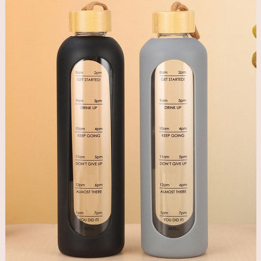Glass Water Bottle with Silicone Sleeve and Bamboo Lid