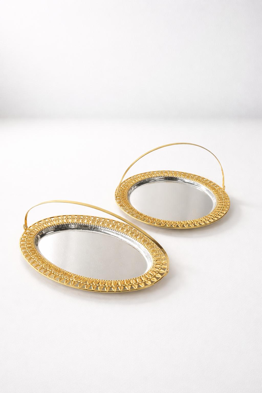 Serving Platters Gold border with handle