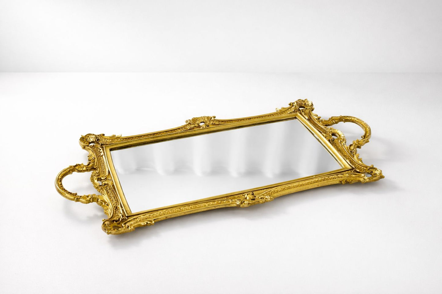Gold framed rectangular mirror tray