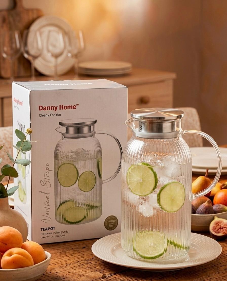 Danny Home™ Vertical Stripe Glass Teapot & Beverage Pitcher (1.9L)
