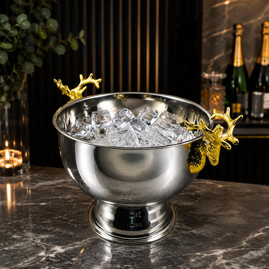 Stag Head Stainless Steel Ice Bucket & Salad Bowl