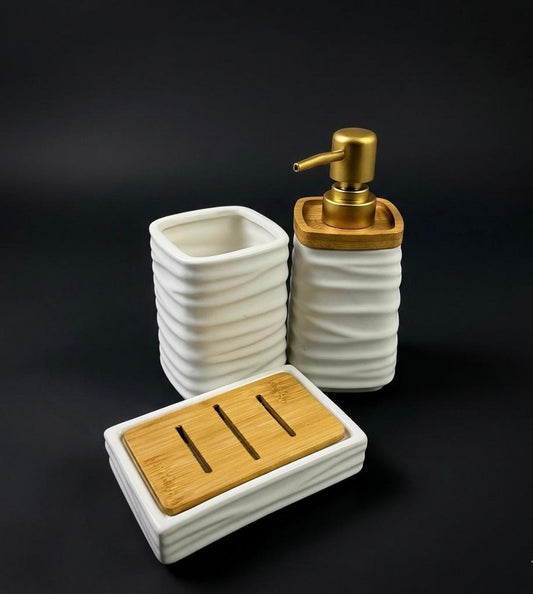 Bamboo & Ceramic Bathroom Set-3PC