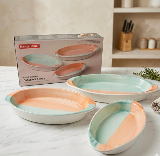 Danny Home 3-Piece Fine Porcelain Oval Casserole Set