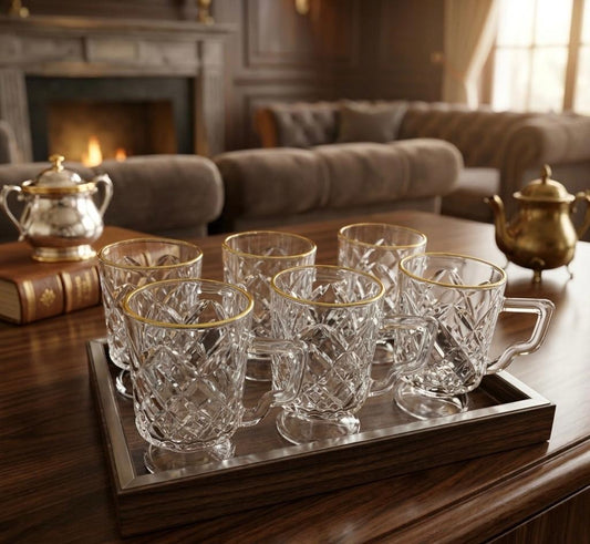 Royal Gold-Rimmed Crystal Mugs (Set of 6)