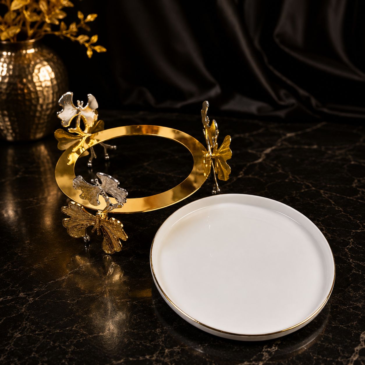 Golden Butterfly Ceramic Serving Platter