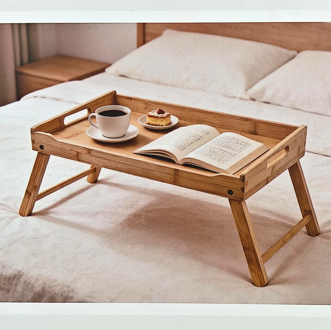 Bamboo Bed Tray Table with Foldable Legs