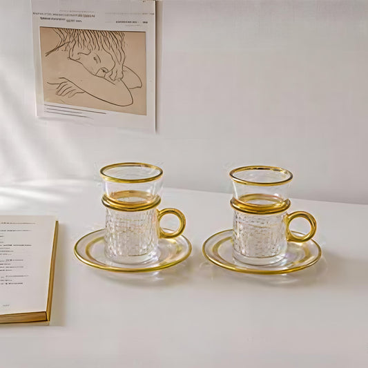 Pebbled glass tea/coffee cups with saucers