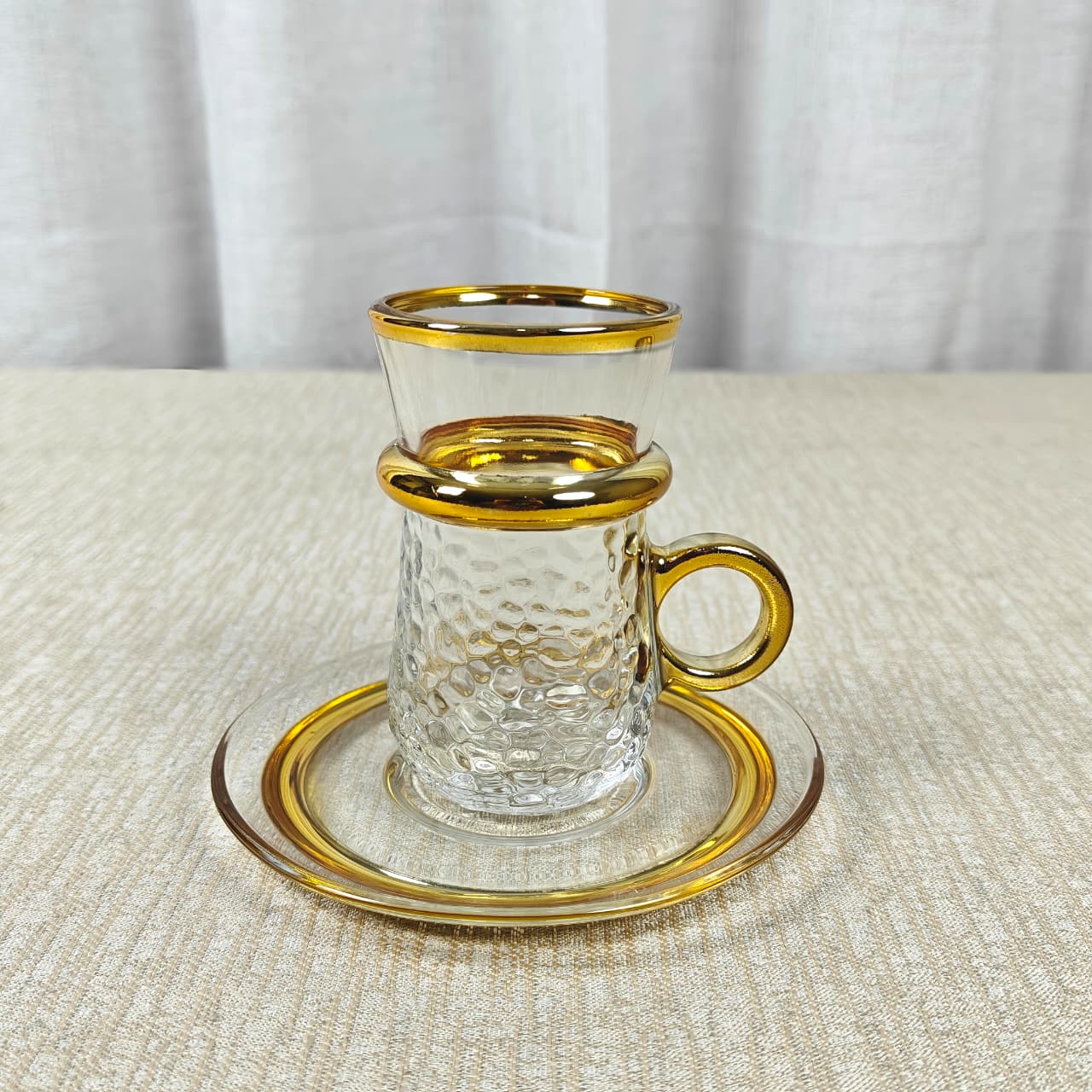 Pebbled glass tea/coffee cups with saucers