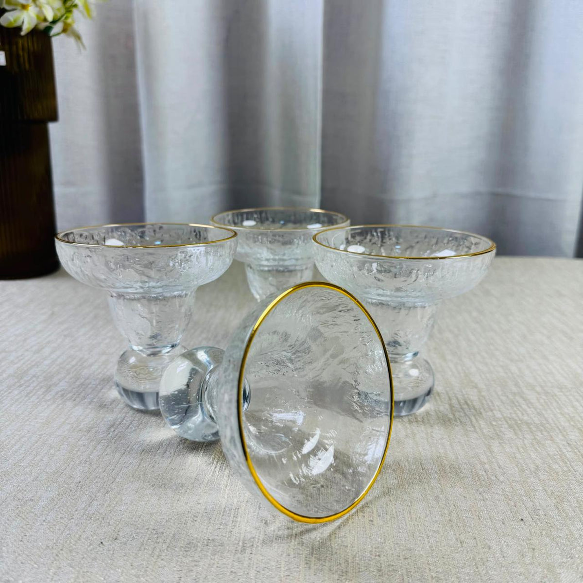 Crystal Gold-Rimmed Dessert Bowl Set – 6 Pcs