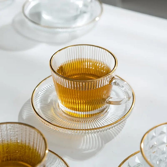 Ribbed glass tea cup and saucer set
