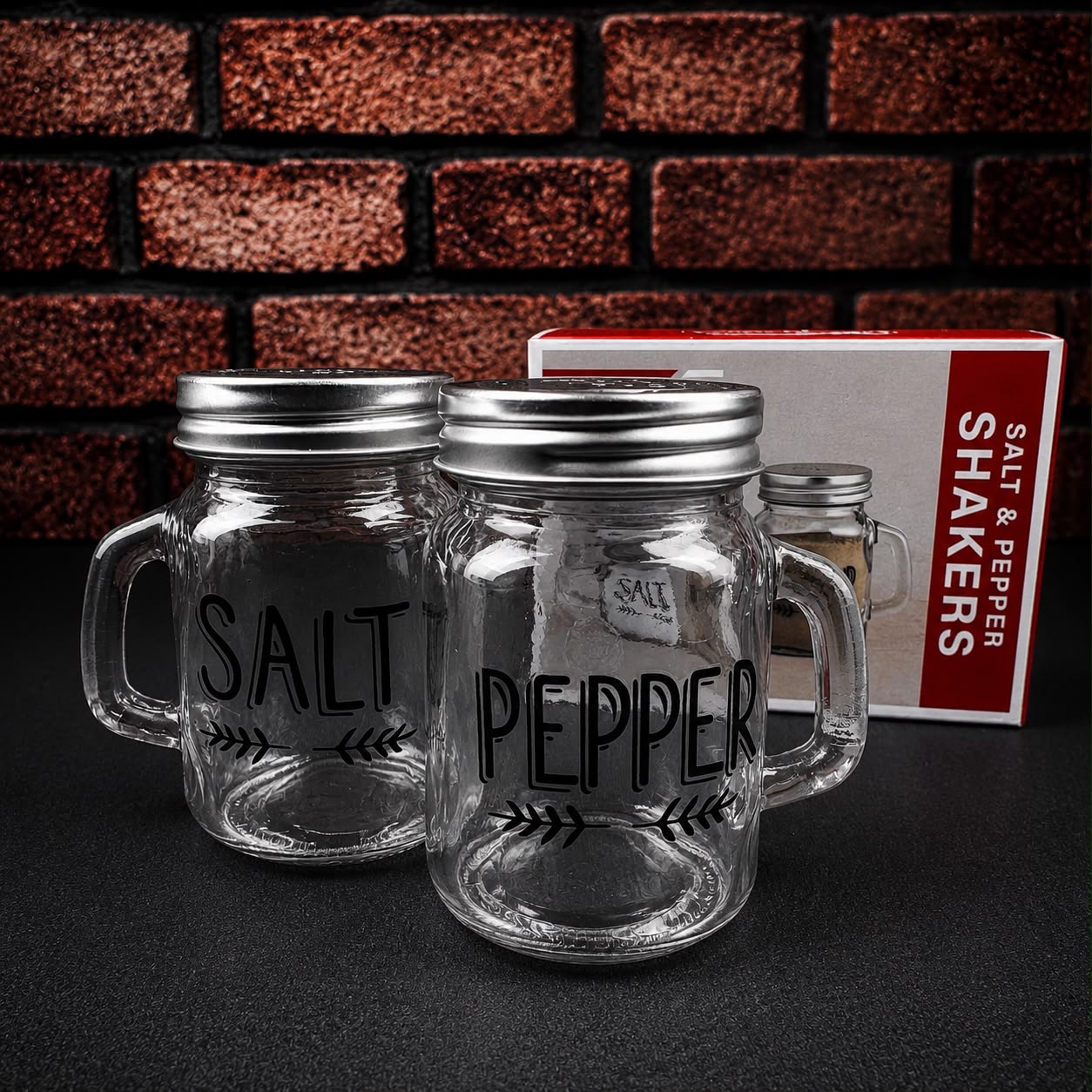 Mason Glass Salt & Pepper Shaker Set with Handles