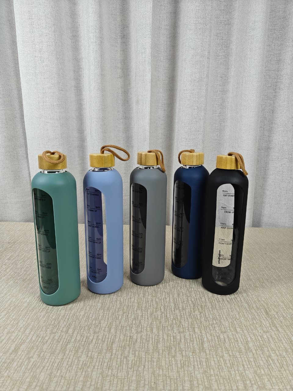Glass Water Bottle with Silicone Sleeve and Bamboo Lid