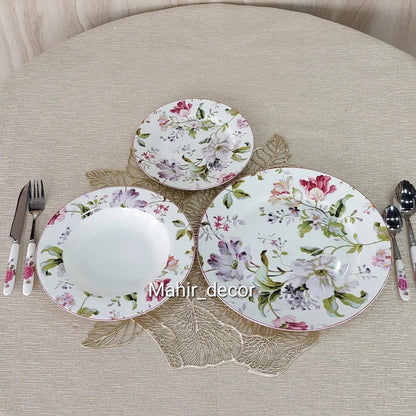 18 pcs breakfast set - Pink Purple Floral