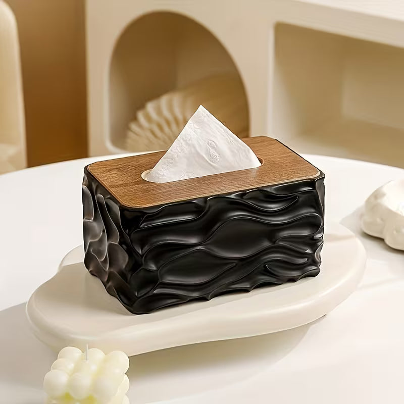 Tissue Box Holder with Polished Brown Lid