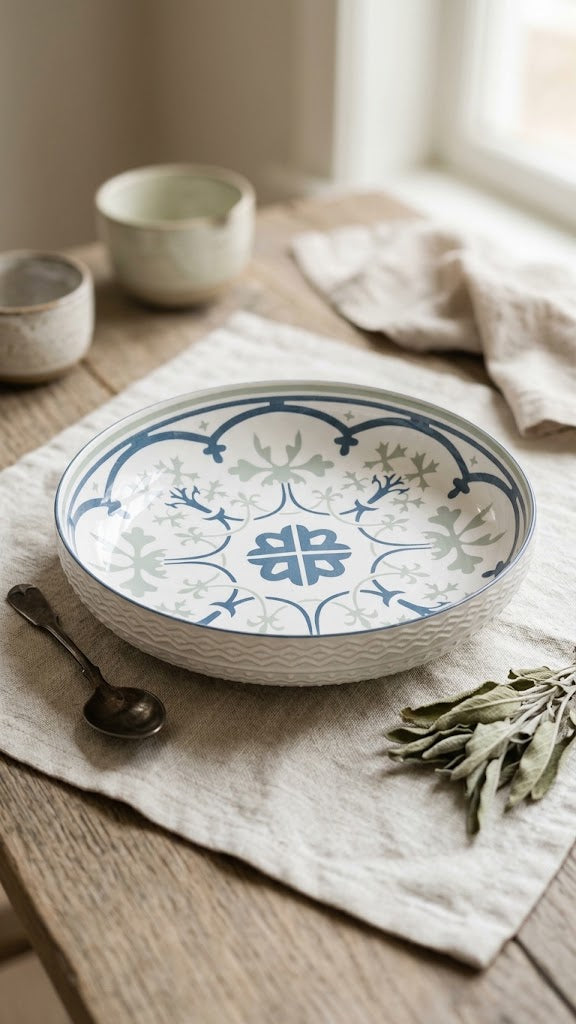 Nordic Blue Crest Ceramic Serving Bowl