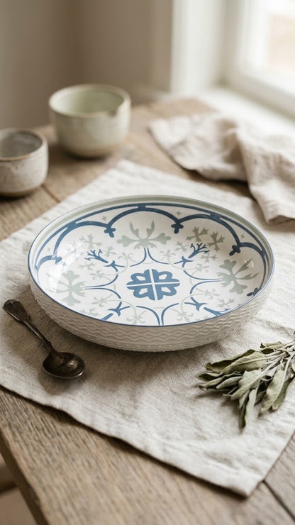 Nordic Blue Crest Ceramic Serving Bowl