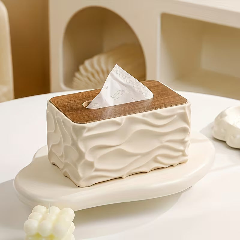 Tissue Box Holder with Polished Brown Lid