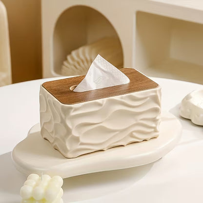 Tissue Box Holder with Polished Brown Lid