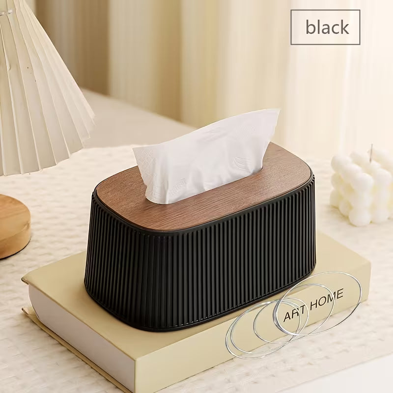 Vertical Striped Tissue Holder And Wooden Cover