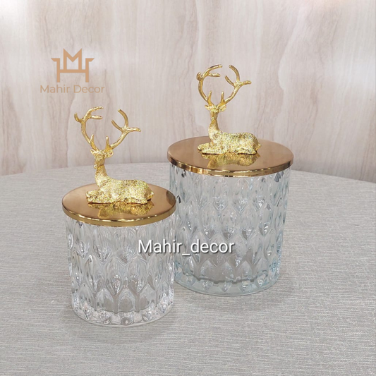 Gilded Glass with Lid Storage Jar Jewelry Crystal