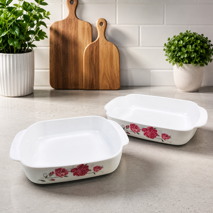 Rose Bloom Rectangular Baking Dish Set – 2 PC