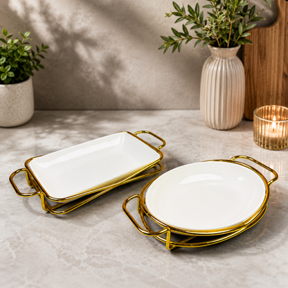 Luxe Ceramic Serving Platter with Gold Stand