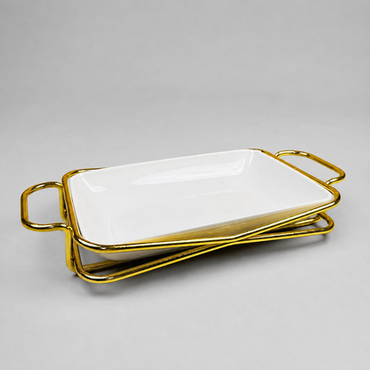 Luxe Ceramic Serving Platter with Gold Stand