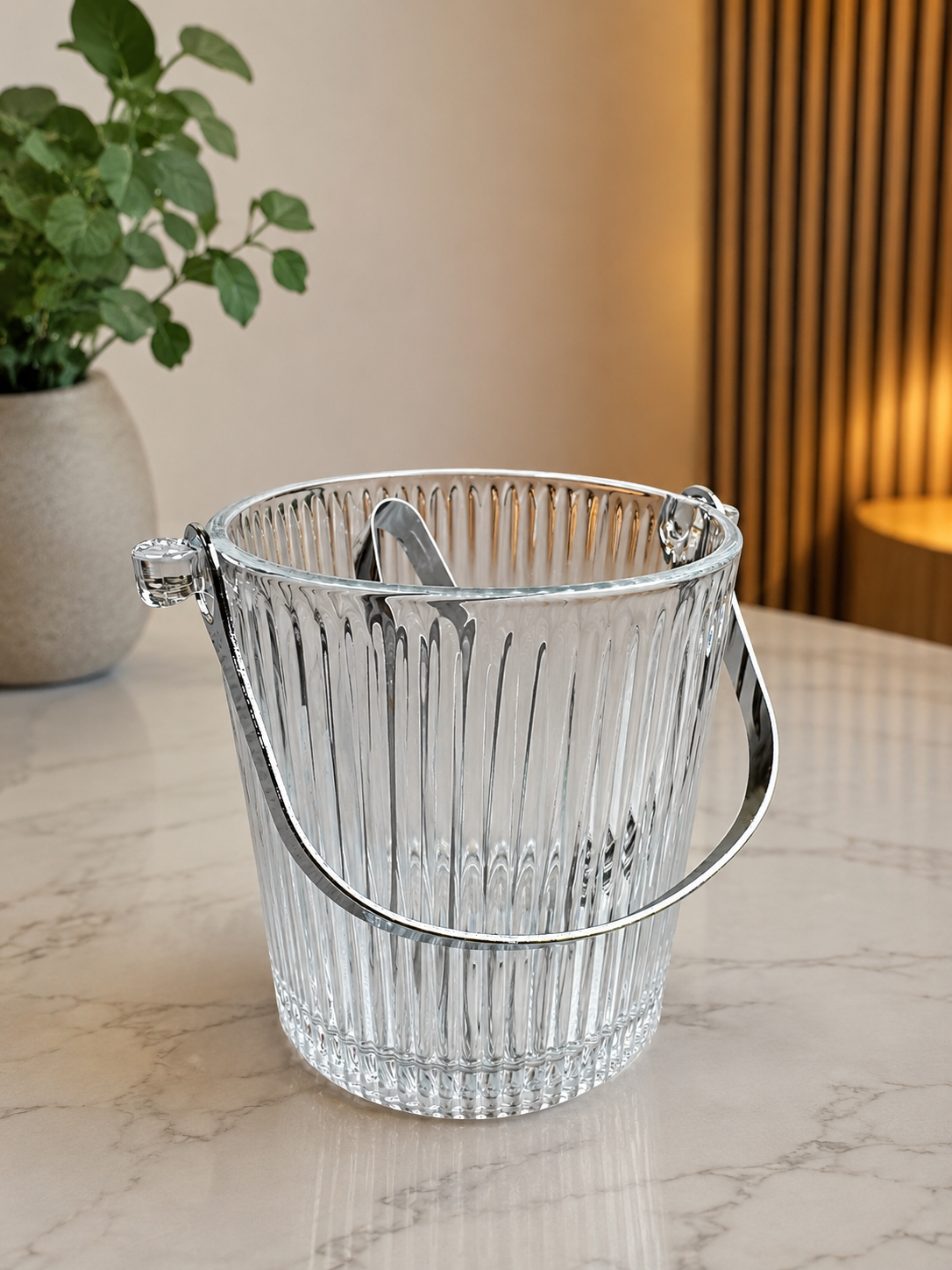 Ribbed Crystal Ice Bucket