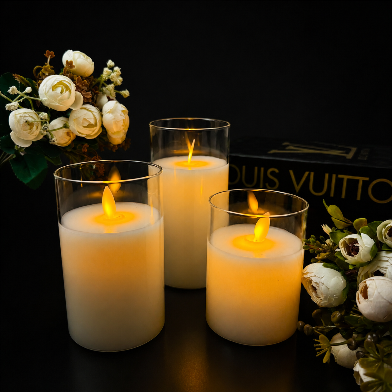 Glass Hurricane LED Candle Trio