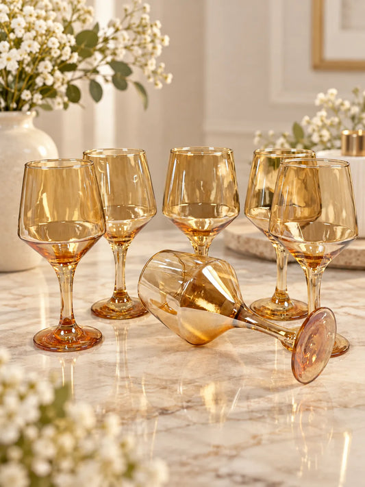 Amber Gold Stemmed Glass Set – 6 Pieces