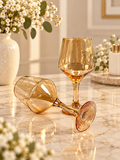 Amber Gold Stemmed Glass Set – 6 Pieces