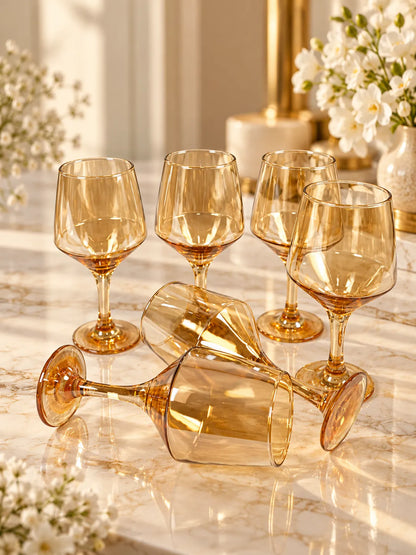 Amber Gold Stemmed Glass Set – 6 Pieces