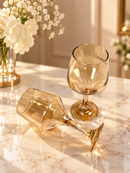 Amber Gold Stemmed Glass Set – 6 Pieces