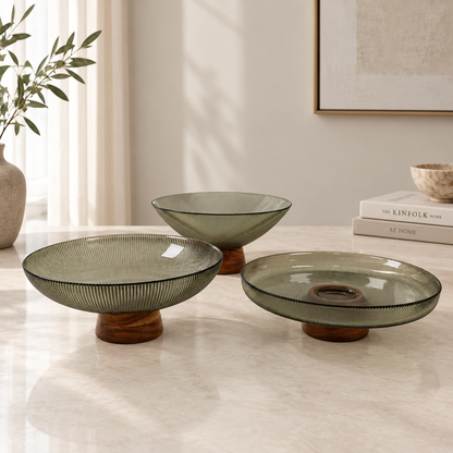 Ribbed glass footed bowl series