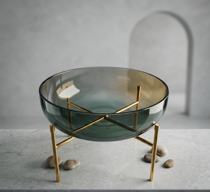 Emerald Glass Bowl with Gold Tripod