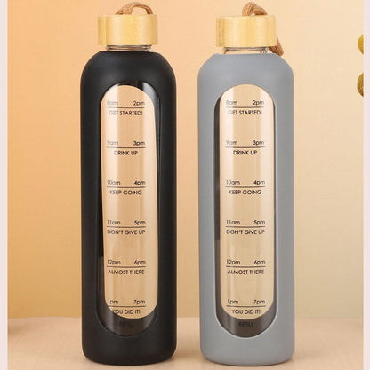 Glass Water Bottle with Silicone Sleeve and Bamboo Lid