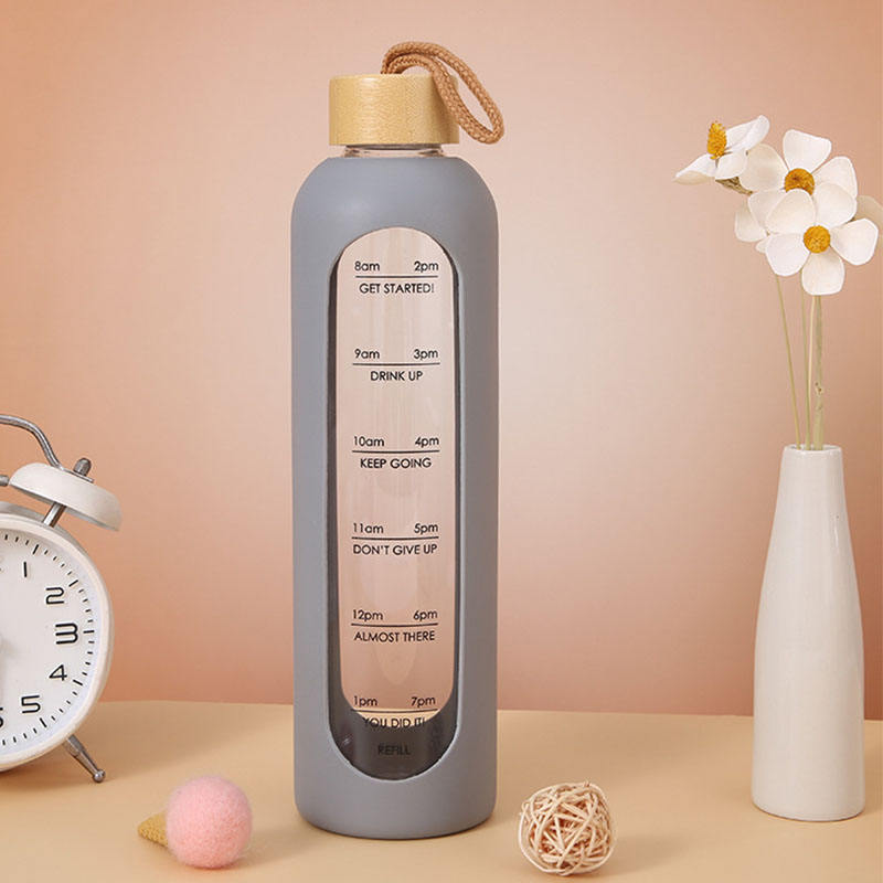 Glass Water Bottle with Silicone Sleeve and Bamboo Lid