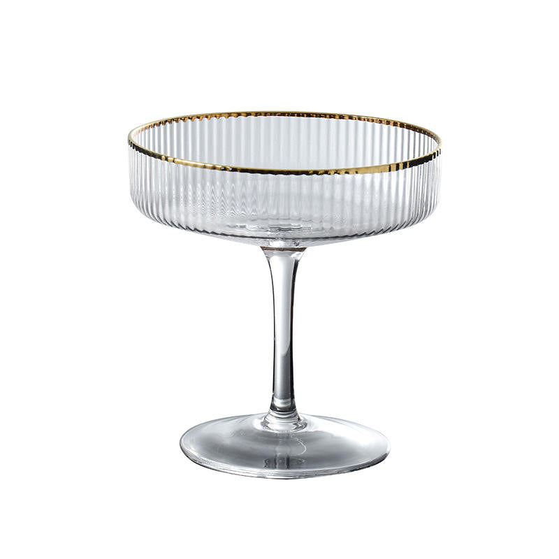 Ribbed Champagne Coupe Glass with Gold Rim