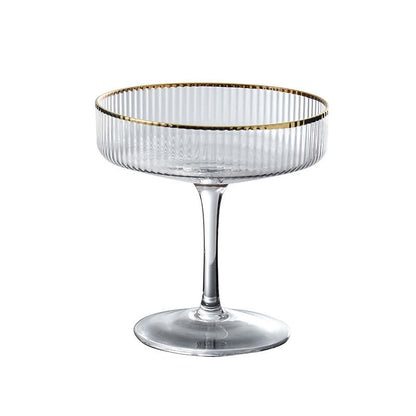 Ribbed Champagne Coupe Glass with Gold Rim