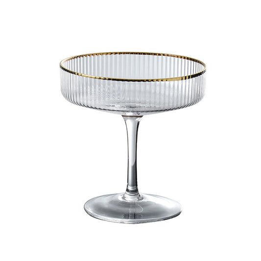 Ribbed Champagne Coupe Glass with Gold Rim