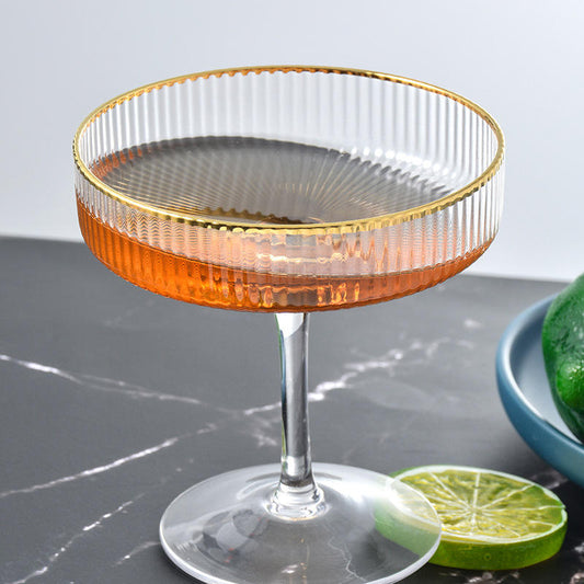 Ribbed Champagne Coupe Glass with Gold Rim