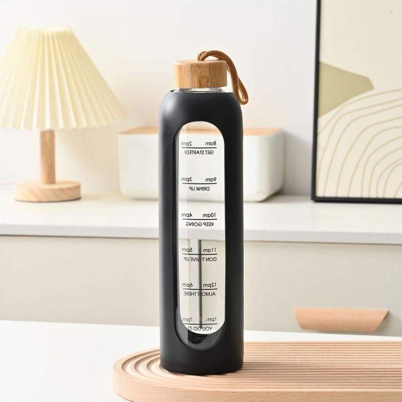 Glass Water Bottle with Silicone Sleeve and Bamboo Lid